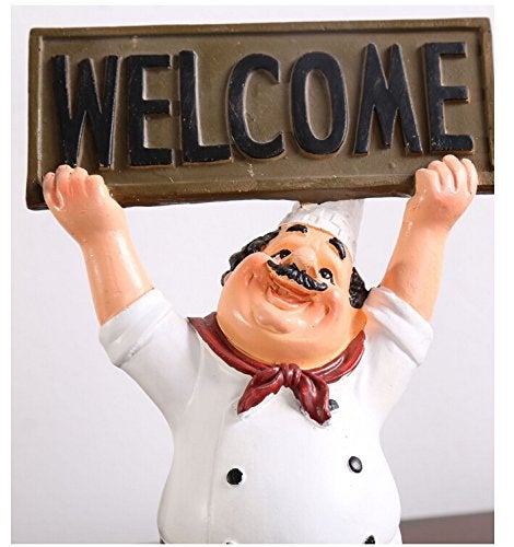 KiaoTime 15016C Italian Chef Figurines Kitchen Decor with Welcome Sign Board Plaque Home Kitchen Restaurant Decor 8" - Image 3