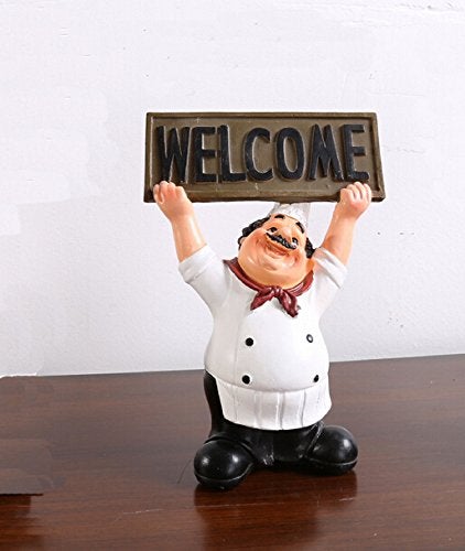 KiaoTime 15016C Italian Chef Figurines Kitchen Decor with Welcome Sign Board Plaque Home Kitchen Restaurant Decor 8" - Image 4