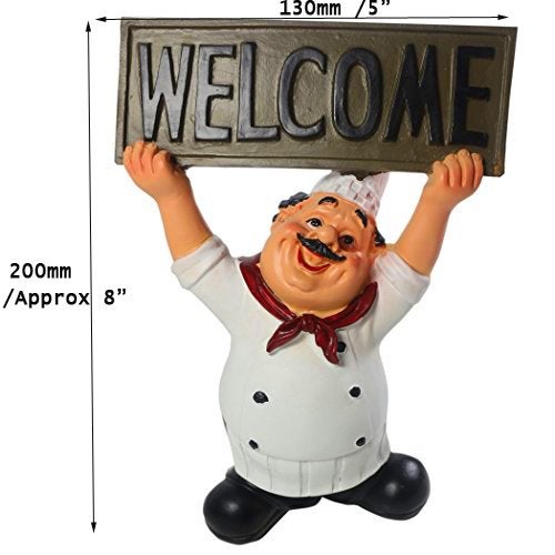 KiaoTime 15016C Italian Chef Figurines Kitchen Decor with Welcome Sign Board Plaque Home Kitchen Restaurant Decor 8" - Image 5