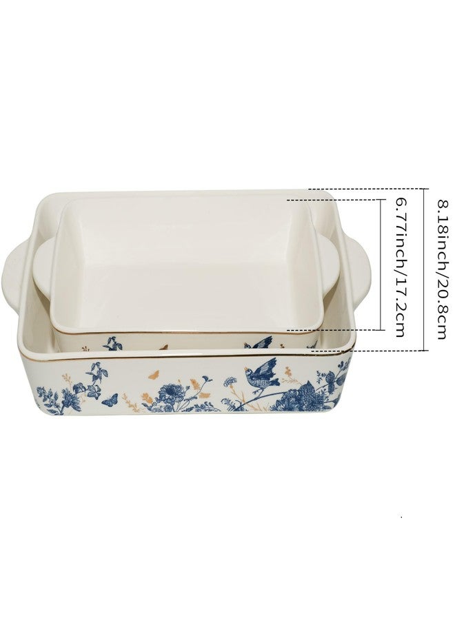 KAITOER Baking Pans Set of 2 Blue flower 14 inch Ceramic for Oven Large Casserole Baking Dish Set with Handles Porcelain Bakeware Sets Casserole Dish for Oven/Cooking/Kitchen/Cake Dinner/Turkey/Pumpkin/Thanksgiving Holiday Gifts - Image 4