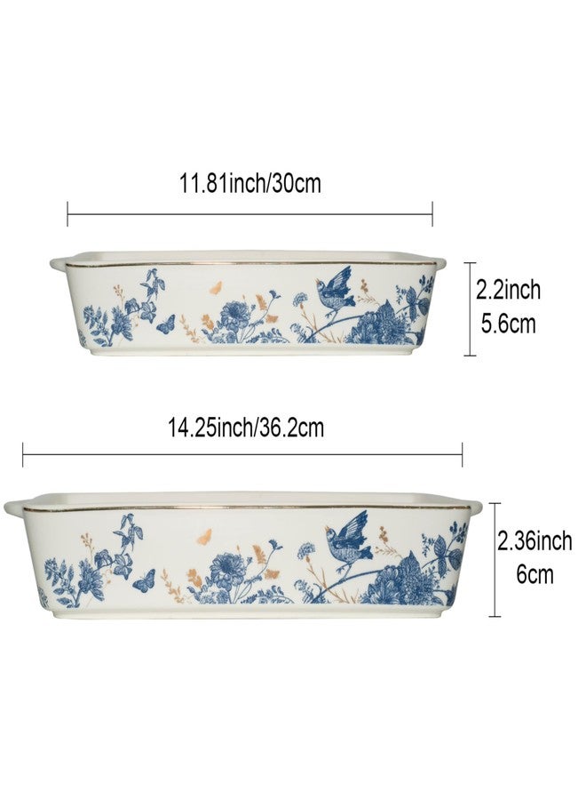 KAITOER Baking Pans Set of 2 Blue flower 14 inch Ceramic for Oven Large Casserole Baking Dish Set with Handles Porcelain Bakeware Sets Casserole Dish for Oven/Cooking/Kitchen/Cake Dinner/Turkey/Pumpkin/Thanksgiving Holiday Gifts - Image 3