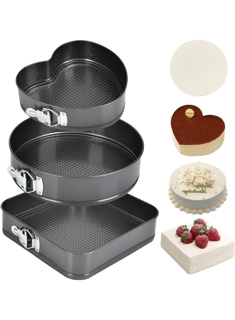 Generic Springform Cake Pan Set – 3 Shapes (Round, Square, Heart) Non-Stick Baking Pans – Cheesecake & Cake Baking Mold Set for Oven - Image 1