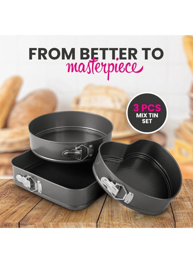 Generic Springform Cake Pan Set – 3 Shapes (Round, Square, Heart) Non-Stick Baking Pans – Cheesecake & Cake Baking Mold Set for Oven - Image 3