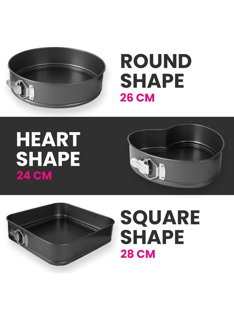 Generic Springform Cake Pan Set – 3 Shapes (Round, Square, Heart) Non-Stick Baking Pans – Cheesecake & Cake Baking Mold Set for Oven - Image 4