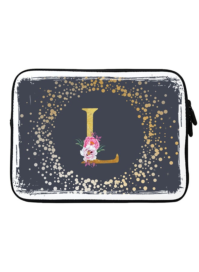 Stylizedd Laptop Sleeve Bag for Macbook 13, 14, 15, 16 inch- Custom Monogram Initial Letter Floral Pattern Alphabet - L  (Grey) - Image 1