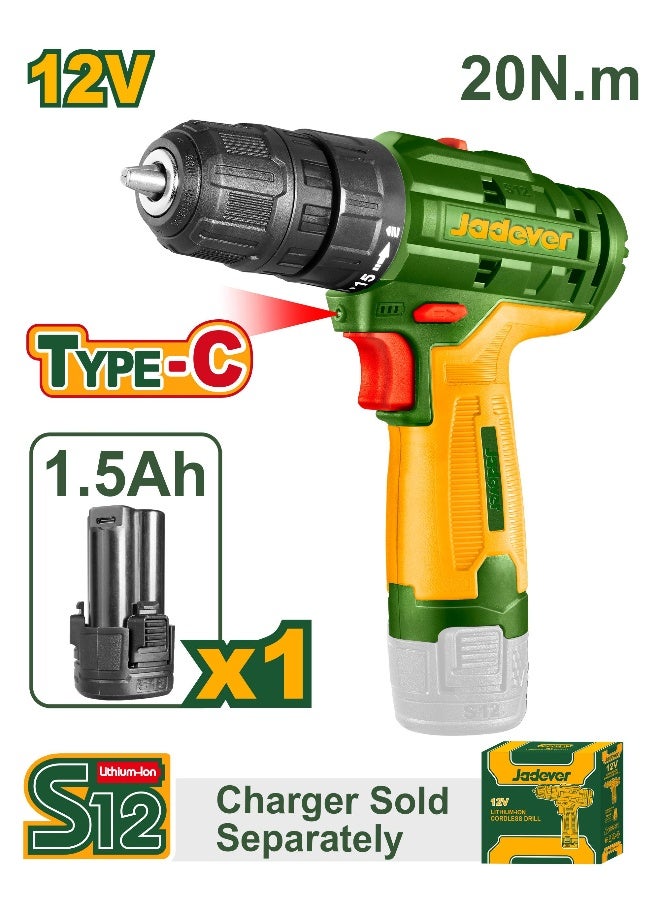 جاديفر  دريل  بطارية 12 فولت 1 بطارية بدون شاحن من جاديفر JDCDS520 - Image 1