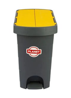 بلانيت سلة المهملات Planet Slim Pedal، سلة قمامة بغطاء متأرجح مزدوج، حركة دواسة القدم مع دلو بمقبض داخلي، مصنوعة من مادة بلاستيكية صلبة، لون أصفر (9 لتر)  - Image 2