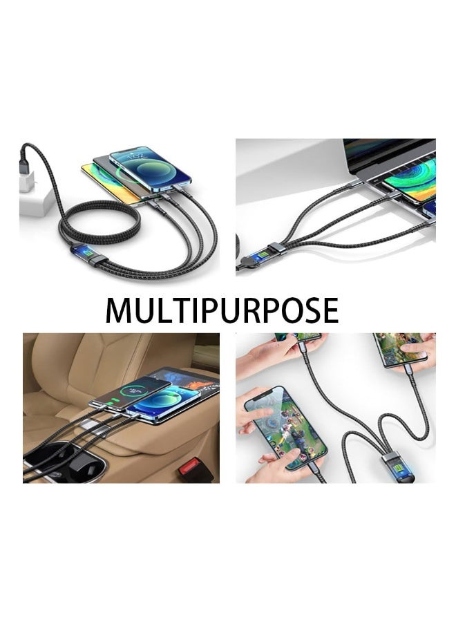 3 in 1 Multi Charging Cable 100W , Fast Charger Cord with Type-C, Micro USB & USB Ports , Transparent Design with LED Indicator , Durable Nylon Braided Cable for Smartphones & Tablets - Image 3
