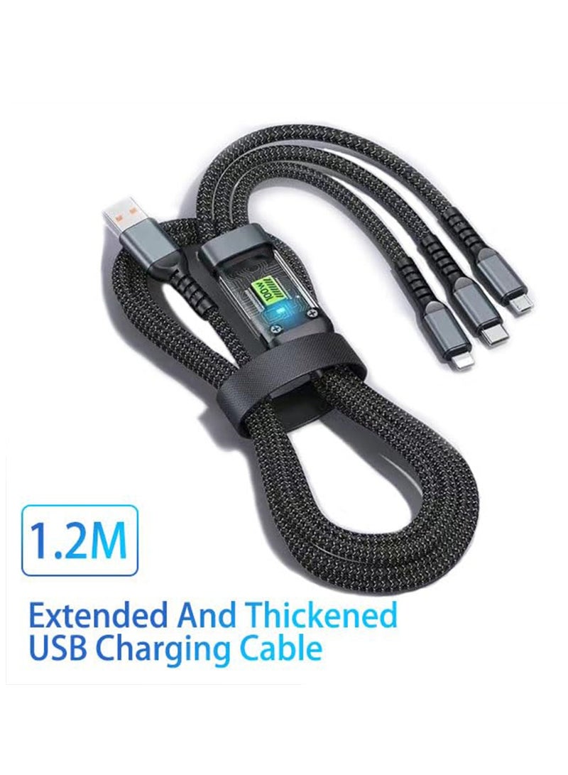 3 in 1 Multi Charging Cable 100W , Fast Charger Cord with Type-C, Micro USB & USB Ports , Transparent Design with LED Indicator , Durable Nylon Braided Cable for Smartphones & Tablets - Image 5