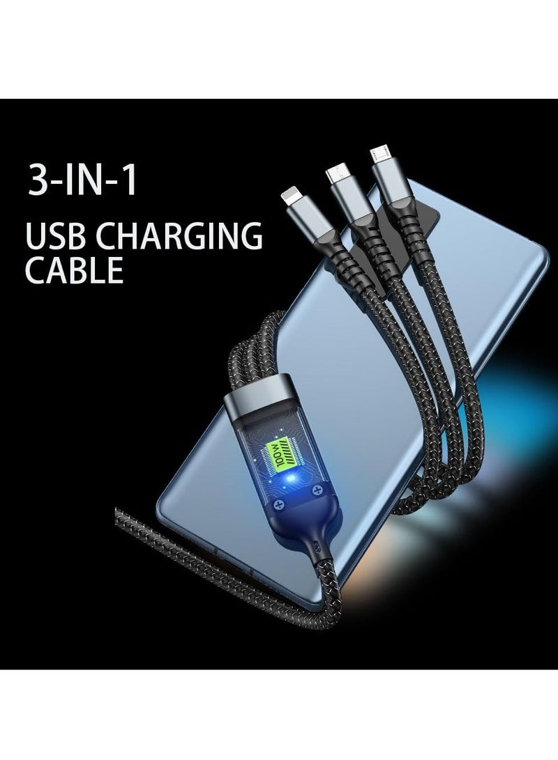 3 in 1 Multi Charging Cable 100W , Fast Charger Cord with Type-C, Micro USB & USB Ports , Transparent Design with LED Indicator , Durable Nylon Braided Cable for Smartphones & Tablets - Image 2