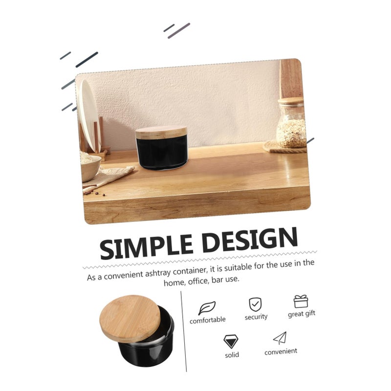 Windproof Bamboo Lid Ashtray Black Tabletop Holder Home Decor Smoking Supplies - Image 4