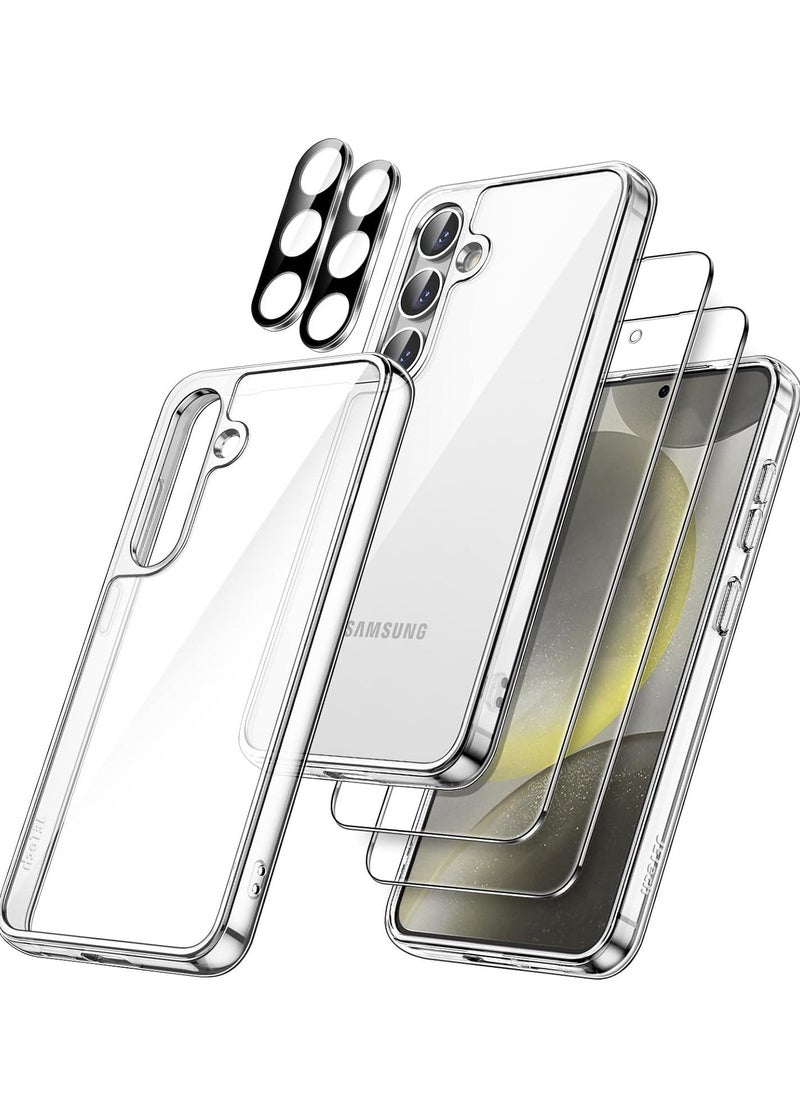 Raxoom 5 in 1 Case for Samsung Galaxy S24 5G with 2-Pack Each Tempered Glass Screen Protector and Camera Lens Protector, Non-Yellowing Shockproof Bumper Phone Cover (Clear) - Image 1