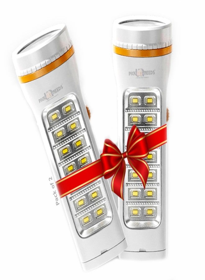 Pick Ur Needs Rechargeable 35W+14 SMD Long Range Torch Emergency Search Light with Slide Charging Plug (Pack of 2) - Image 1