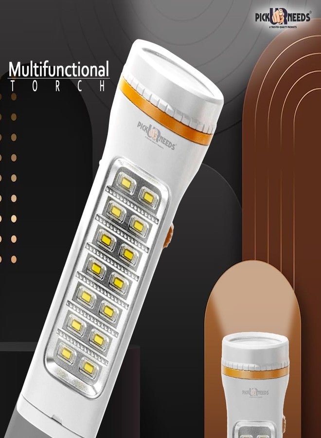 Pick Ur Needs Rechargeable 35W+14 SMD Long Range Torch Emergency Search Light with Slide Charging Plug (Pack of 2) - Image 3