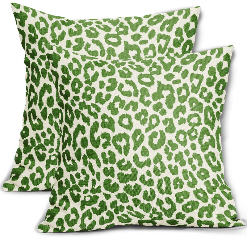 Aytipun Lime Green Leopard Print Pillow Covers 18x18 Set of 2 Preppy Room Decor Cheetah Animal Pattern Chinoiserie Decorative Throw Pillows Pillowcase Farmhouse Linen Cushion Case for Sofa Couch Bed - Image 1