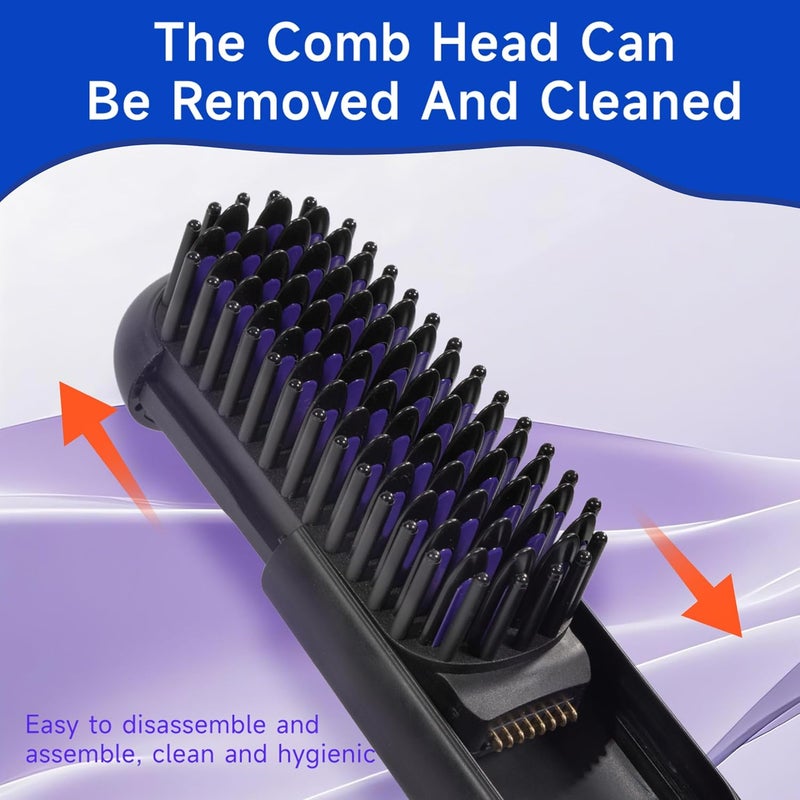 BOMIDI Cordless Hair Straightener Brush with Detachable for Easy Clean, 200M Negative Ions, 6-Speed Smart Temp Control and Type-C/Base Dual Charging, Travel-Friendly Styling Tool - Black - Image 4