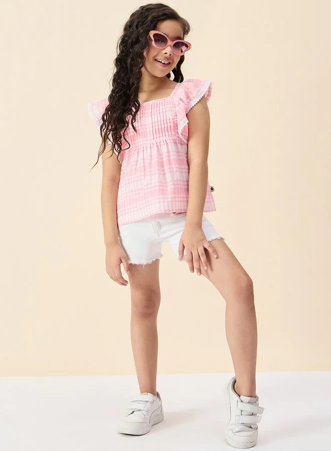 ستايلو بج بلوزة بأكمام كشكش ونقشة مربعات للبنات