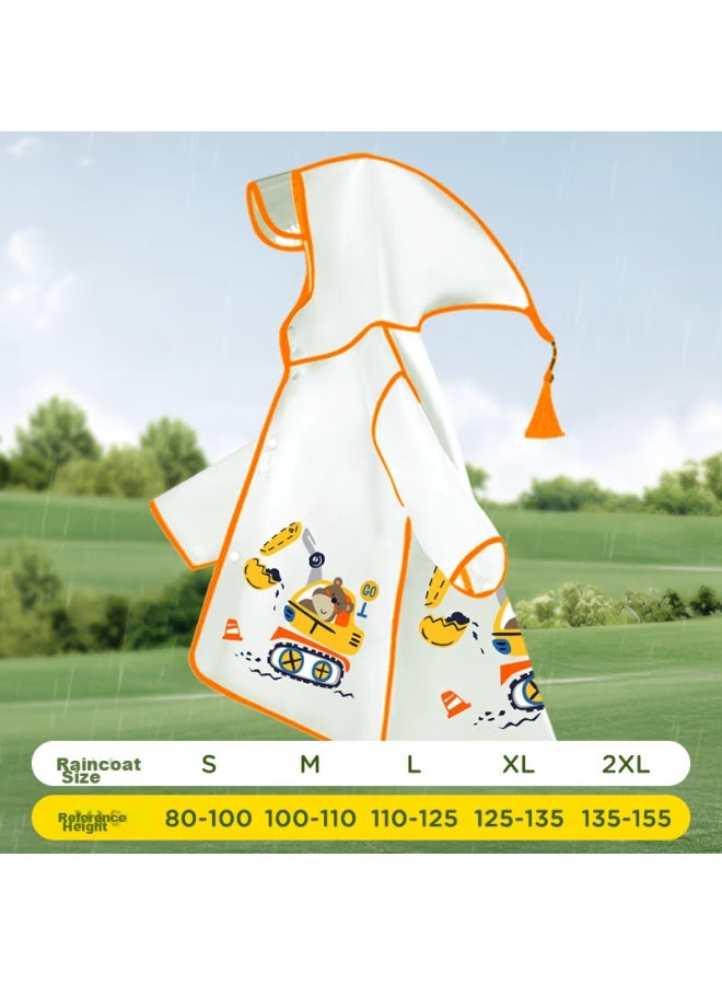 Moremerry Children's Raincoat For Boys And Girls, Waterproof Full-body Poncho, Kindergarten And Elementary School Student Rain Gear, Orange Excavator Design, Size L - Image 1