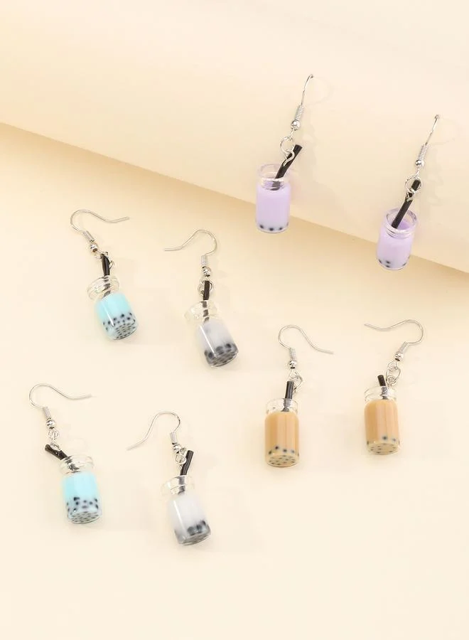 تايك تو Girls Set of 4 - Pearl Milk Tea Design Earrings