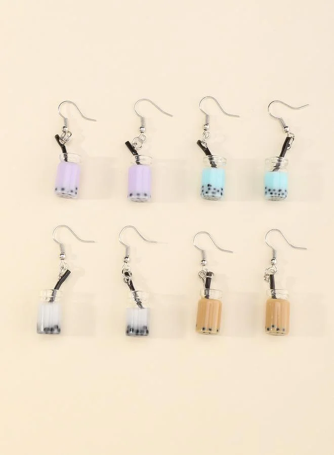 تايك تو Girls Set of 4 - Pearl Milk Tea Design Earrings