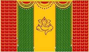 Dhara Creation Talambralu Ganesh Bells Backdrop Cloth for All FestivalsHouse Hold FunctionsHaldi Function Any Traditional Ceremonies 5Feet Height 8 Feet Width - Image 1