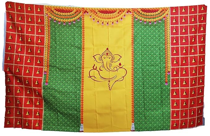 Dhara Creation Talambralu Ganesh Bells Backdrop Cloth for All FestivalsHouse Hold FunctionsHaldi Function Any Traditional Ceremonies 5Feet Height 8 Feet Width - Image 3