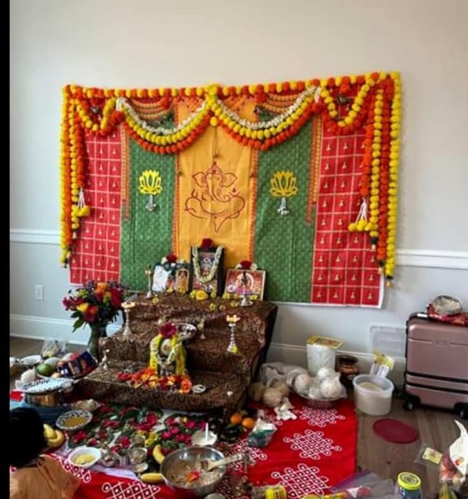 Dhara Creation Talambralu Ganesh Bells Backdrop Cloth for All FestivalsHouse Hold FunctionsHaldi Function Any Traditional Ceremonies 5Feet Height 8 Feet Width - Image 4