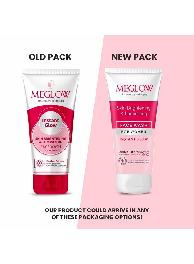 MEGLOW Skincare Combo Pack Of 4- Women'S Face Cream (50G) With Vitamin E And Natural Extracts | Instant Glow Face Wash (70G) | Apricot Scrub (70G) With Wallnut Shell Beads| Lip Shiner (15G) For Moisturized Lips | Paraben Free | For Glowing Skin - Image 2