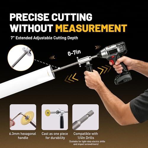 FAITIO Internal Pipe Cutter, Pipe Cutter Tool with Diamond Grits Cutting Wheel Pipe with Handle, Stainless Steel Plumbing Inside Plastic Hose Cutting Tool for Drill 1/2 to 8 Inch, 7" Adjustable Cutting Depth - Image 2