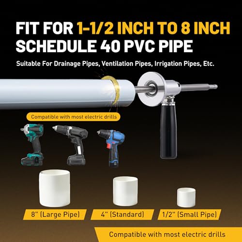 FAITIO Internal Pipe Cutter, Pipe Cutter Tool with Diamond Grits Cutting Wheel Pipe with Handle, Stainless Steel Plumbing Inside Plastic Hose Cutting Tool for Drill 1/2 to 8 Inch, 7" Adjustable Cutting Depth - Image 3