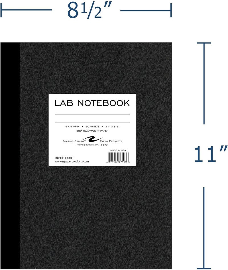 Roaring Spring Lab Notebook, 120 Pages, 11" x 8.5", 5x5 Grid Ruled White Paper, Single Copy, Made In USA - Image 2
