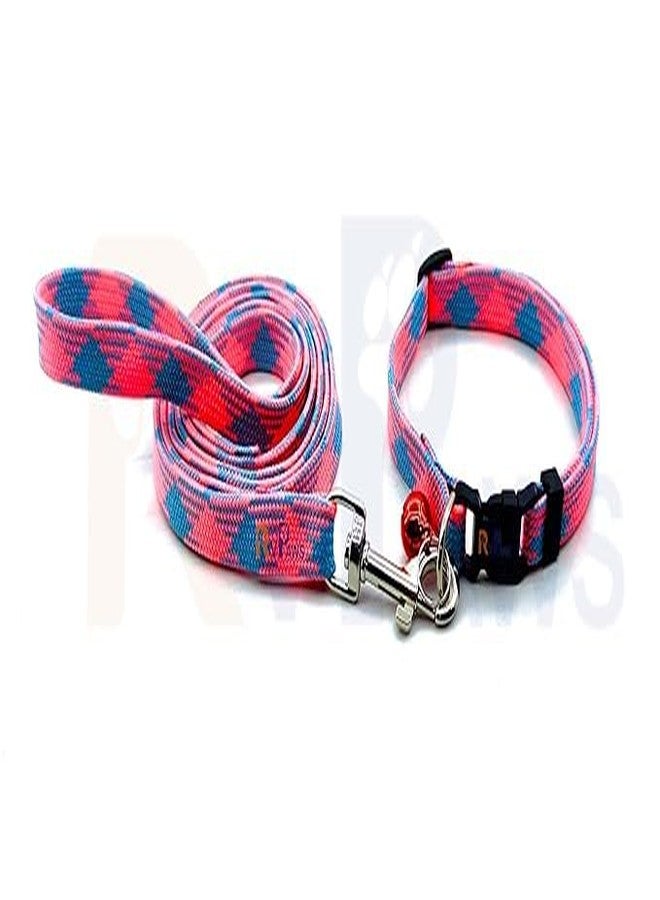 Pups&Pets Puppy Soft Nylon Collar and Leash | 10mm Printed Collar Set with Sound Bell | Suitable for Small Dogs, Puppies & Cats (Pink) - Image 1