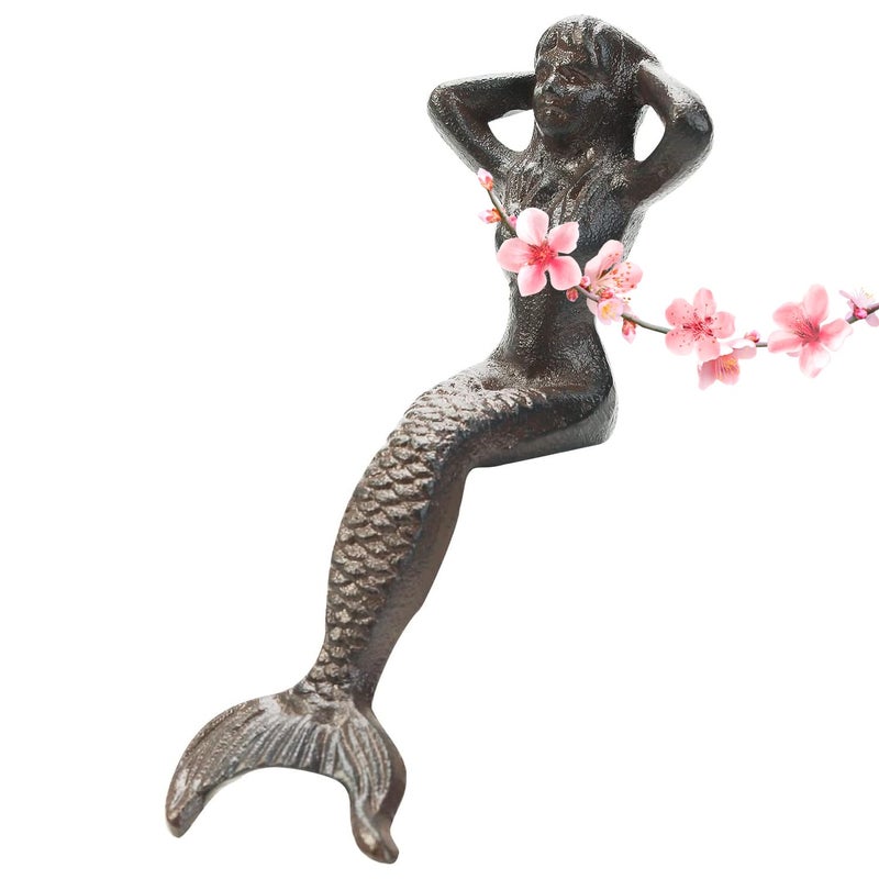 Sungmor Heavy Duty Cast Iron Mermaid Statue  26CM Tall Sitting Mermaid Figure Ornament  Great Home  Garden Sculpture for Decorate Swimming PoolPondPlanter StandsBook ShelfCorner Table