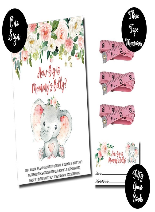 All-Ewired-Up All Ewired Up How Big is Mommy's Belly - Pink Elephant (54 Pieces) Fun, Easy Girl Baby Shower Game, Large Self-Standing Game Sign, Jungle, Safari, Greenery, Boho - Image 5