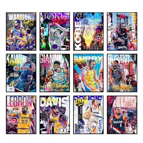 BigWig Prints Basketball Posters - Nba Posters, Basketball Room Decor, Nba Room Decor, Steph Curry, Kobe Bryant Wall Art, Kevin Durant, Lebron Wall Art, Warriors, Lakers - Unframed Set of 12 (8x10) - Image 1