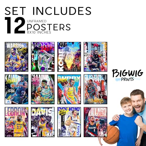 BigWig Prints Basketball Posters - Nba Posters, Basketball Room Decor, Nba Room Decor, Steph Curry, Kobe Bryant Wall Art, Kevin Durant, Lebron Wall Art, Warriors, Lakers - Unframed Set of 12 (8x10) - Image 2