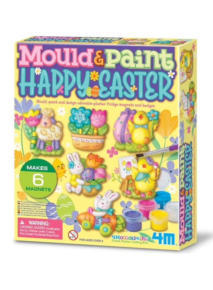 4M Mould & Paint Happy Easter Kit – Cast & Paint 6 Festive Plaster Magnets & Badges | Eggs, Bunnies & Chicks | DIY Easter Craft Kit for Kids Ages 5+ | Educational STEAM Project | 00-04812 - Image 1