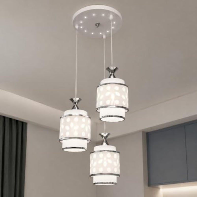 3-light pendant ceiling light for dining room and kitchen island, metal and white cutout shades, adjustable height, includes 3 E27 bulbs - Image 1