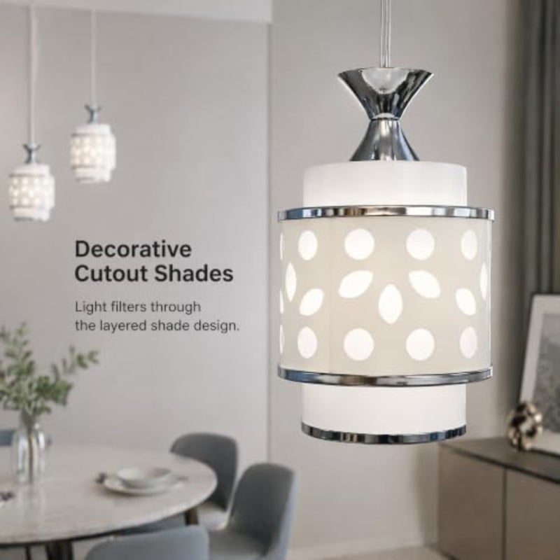 3-light pendant ceiling light for dining room and kitchen island, metal and white cutout shades, adjustable height, includes 3 E27 bulbs - Image 4