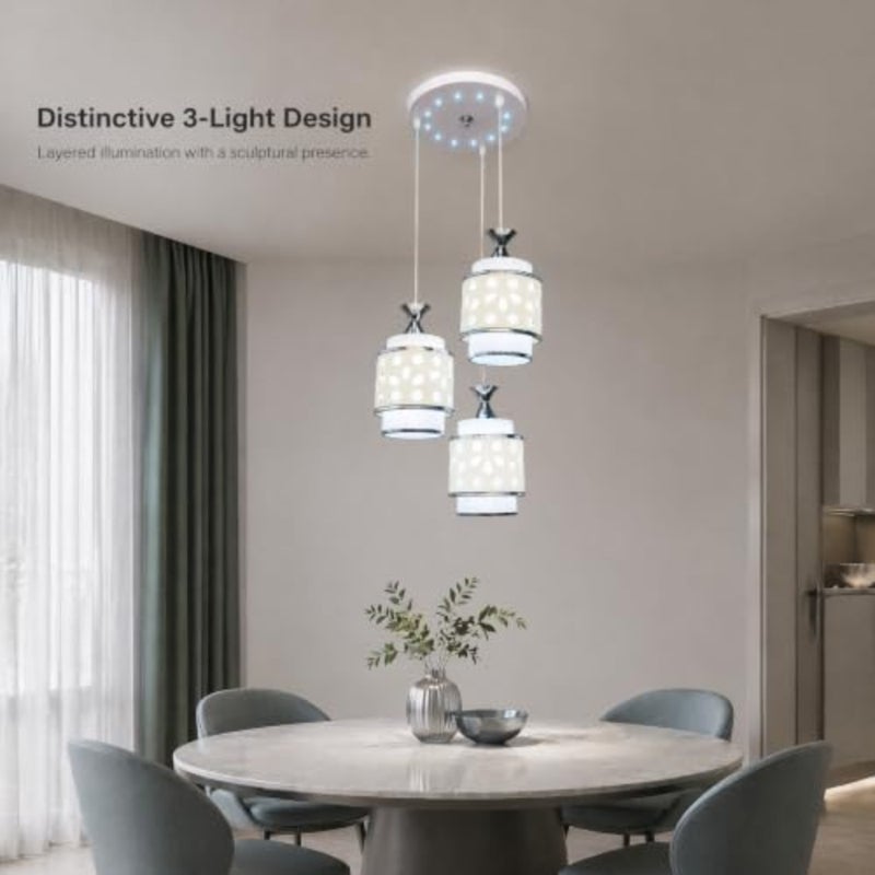 3-light pendant ceiling light for dining room and kitchen island, metal and white cutout shades, adjustable height, includes 3 E27 bulbs - Image 2