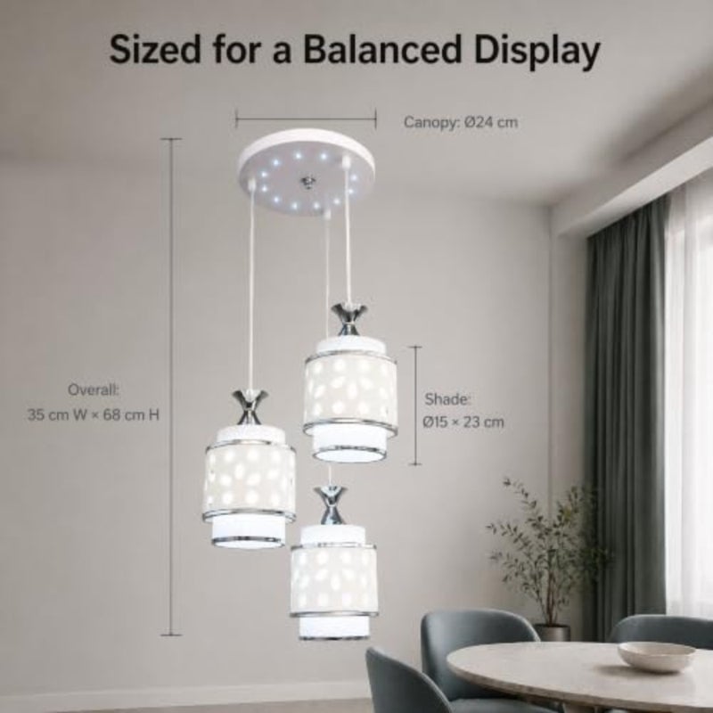 3-light pendant ceiling light for dining room and kitchen island, metal and white cutout shades, adjustable height, includes 3 E27 bulbs - Image 3