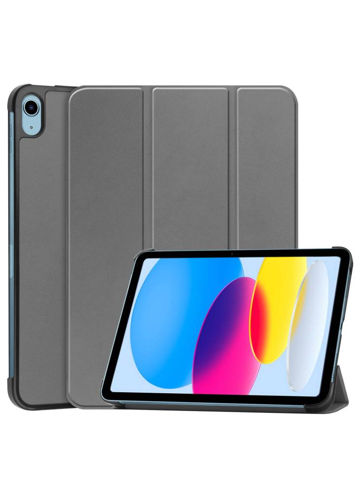 For iPad (2025)/10.9 (2022) PU Leather Protective Case Drop-Proof Tri-Fold Stand Tablet Cover with Auto Wake/Sleep - Grey - Image 1