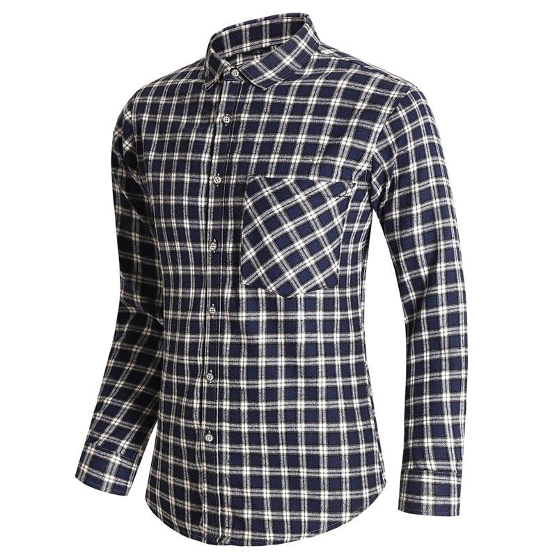 Plus Size Men'S New Four Seasons Men'S Shirt Long Sleeve Plaid Fat Plus Size Youth Plaid Casual Shirt - Image 1