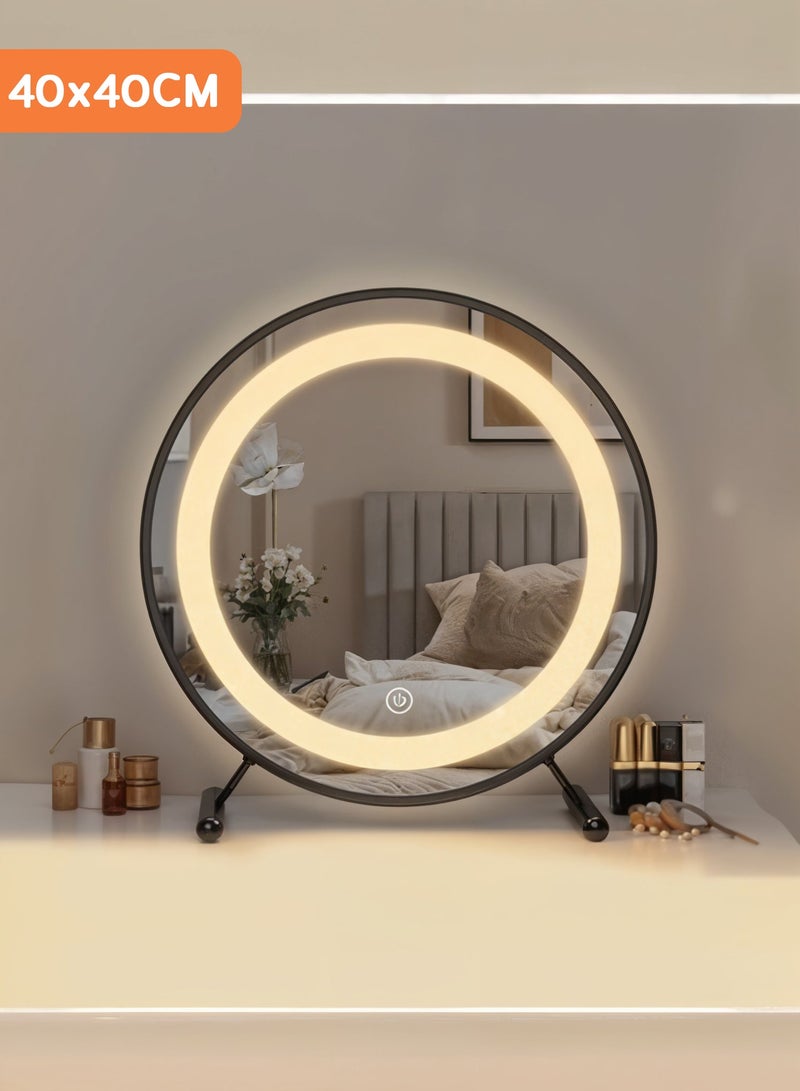 تايمي مرآة مكياج دائرية, مرآة للتسريحة باضاءة ليد مقاس 40×40 سم لتجربة مكياج مثالية ولمسة ديكورية عصرية - Image 1