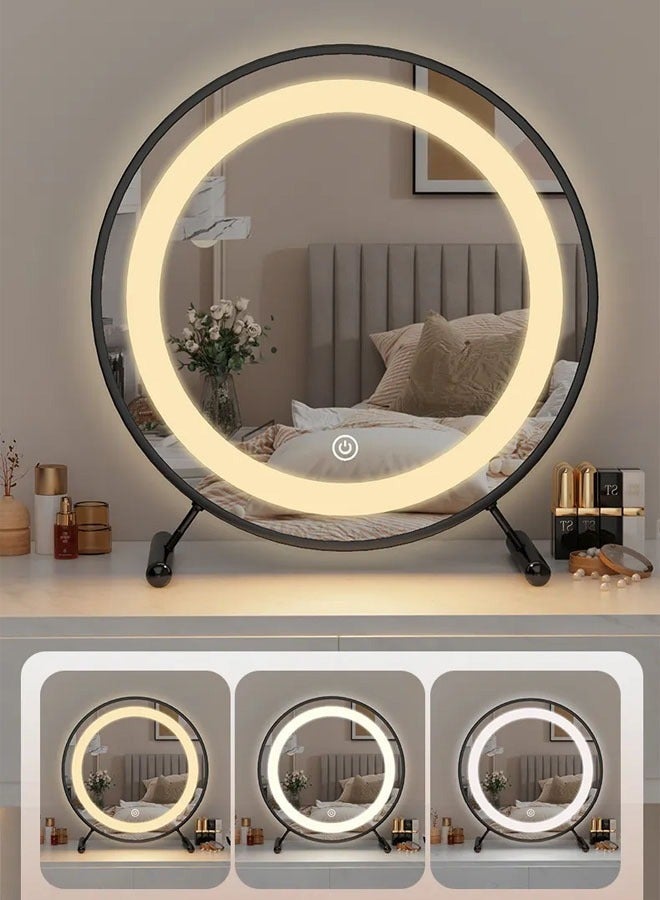 تايمي مرآة مكياج دائرية, مرآة للتسريحة باضاءة ليد مقاس 40×40 سم لتجربة مكياج مثالية ولمسة ديكورية عصرية - Image 2