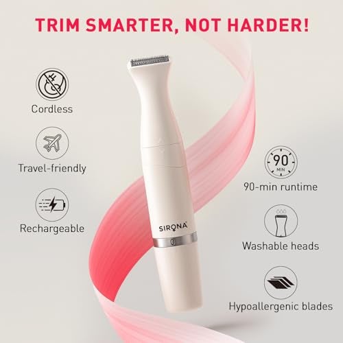Sirona 4-IN-1 Face & Body Trimmer for Women | Body Trimmer & Shaver, Eyebrow Trimmer | Painless Hair Removal for Arms, Underarms, Legs & Bikini | Electric Razor | 90 Minutes Runtime - Image 4