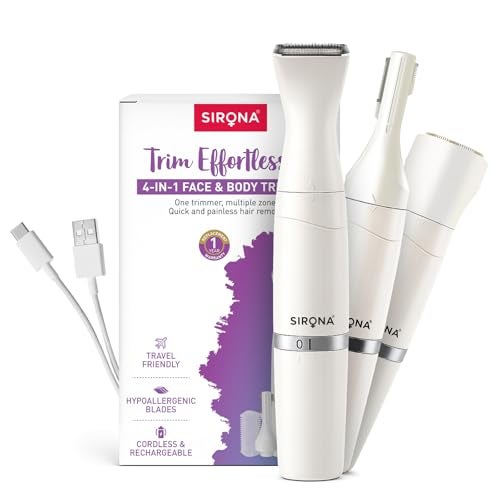 Sirona 4-IN-1 Face & Body Trimmer for Women | Body Trimmer & Shaver, Eyebrow Trimmer | Painless Hair Removal for Arms, Underarms, Legs & Bikini | Electric Razor | 90 Minutes Runtime - Image 1