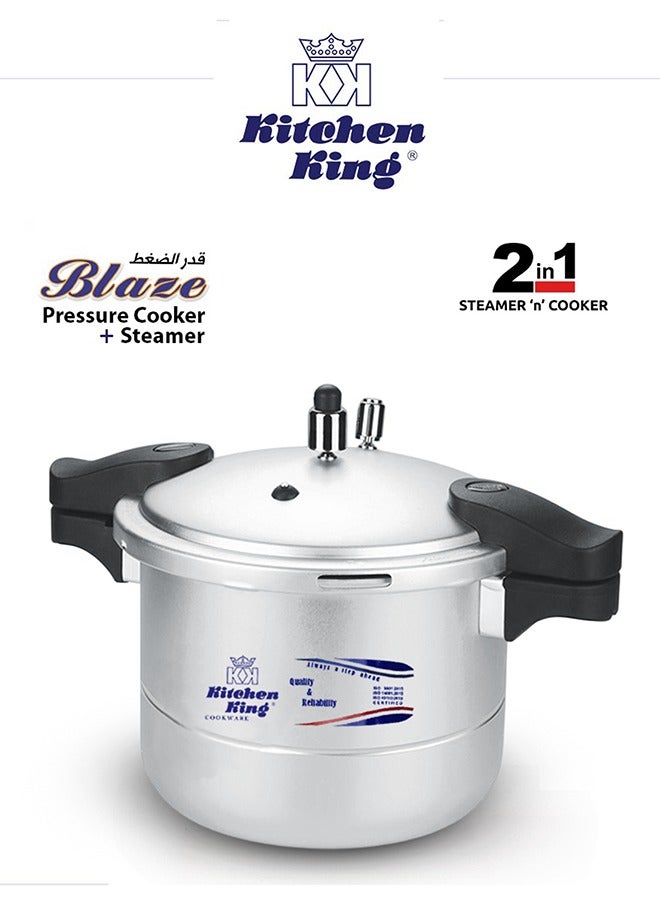 Kitchen King Kitchen King Blaze 9L Pressure Cooker & Steamer – Heavy Duty Aluminium, GRS Safety Valve, Ergonomic Heat-Resistant Handles, Gas & Electric Stove Compatible  - Image 1