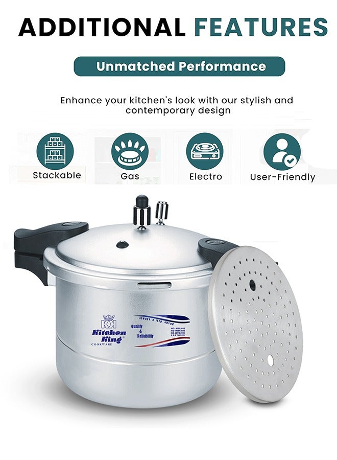 Kitchen King Kitchen King Blaze 9L Pressure Cooker & Steamer – Heavy Duty Aluminium, GRS Safety Valve, Ergonomic Heat-Resistant Handles, Gas & Electric Stove Compatible  - Image 3