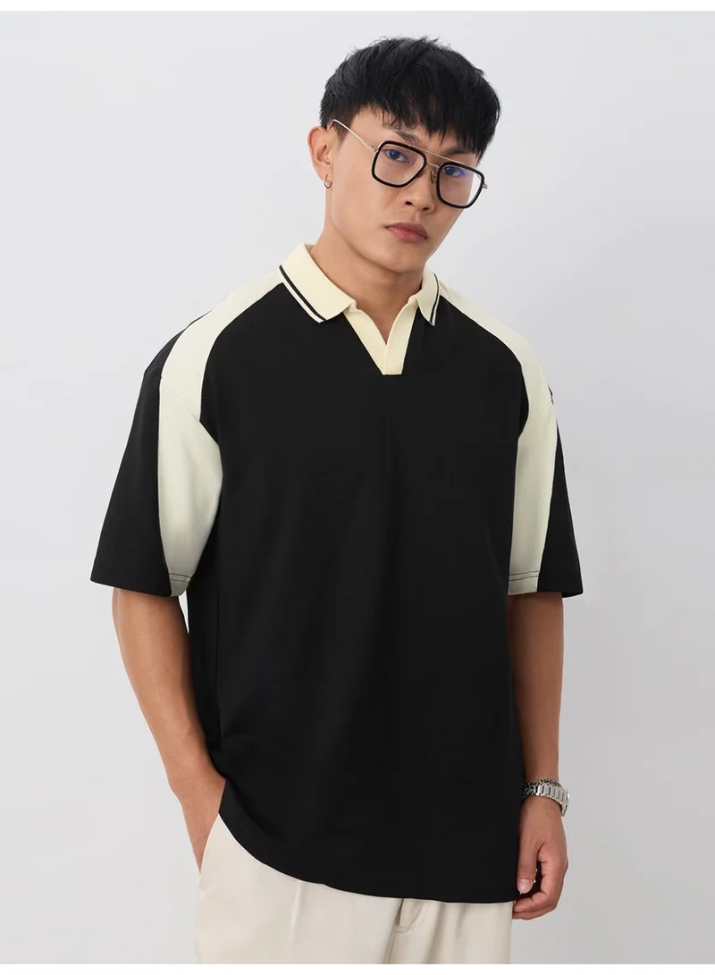 The Souled Store The Souled Store Colourblock Polo: Men and Boys Half Sleeve Spread Collar Colour-Block Cotton Oversized Fit Heavy Gauge Casual Lightweight All-Season Polo T-Shirt